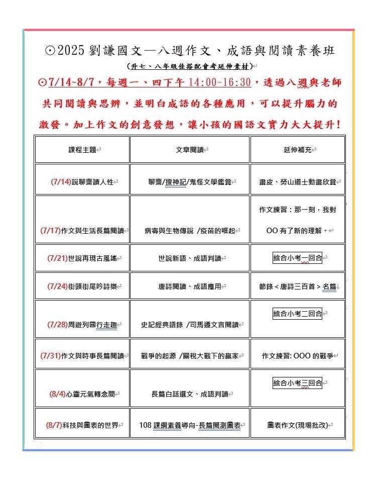 2025八周短期課程